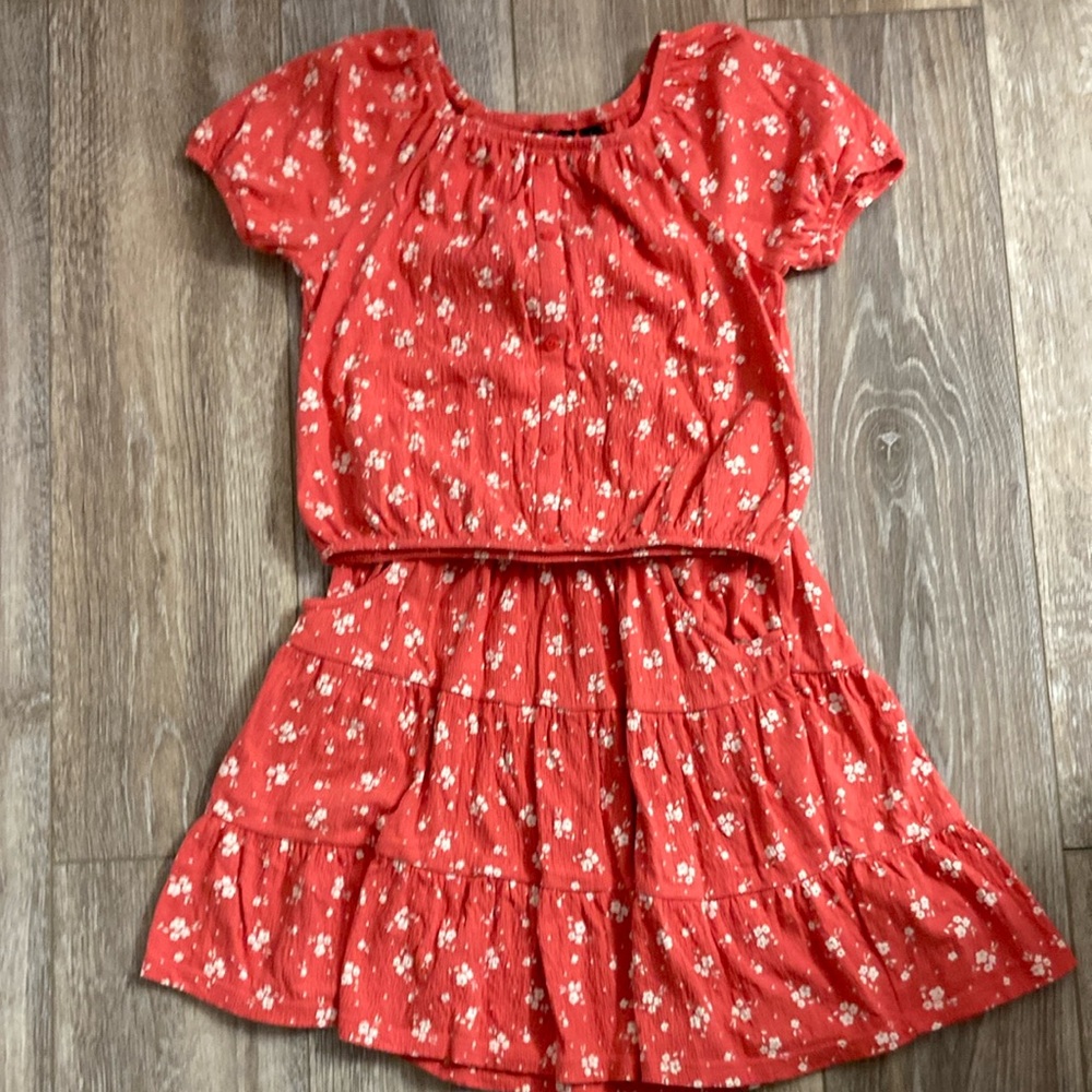 Lands End Floral White & Red Kids Dress